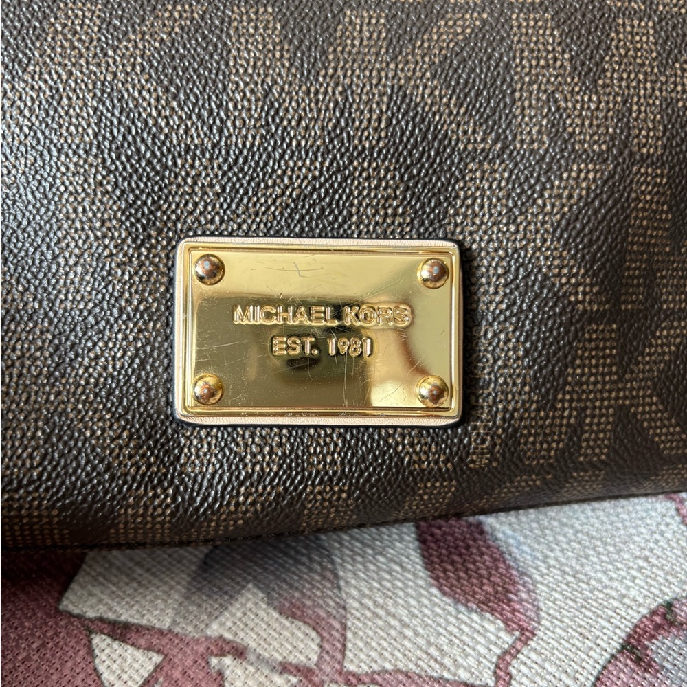 Michael Kors Dark Brown Monogram Shoulder Bag - Picture 2 of 6